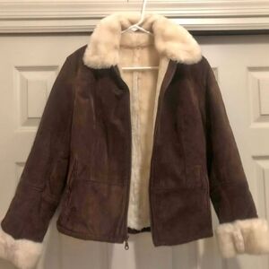 MINT Marvin Richards Brown Suede Jacket with Cream Faux Fur